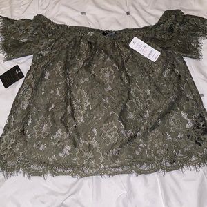 Green lace off the shoulder top size medium